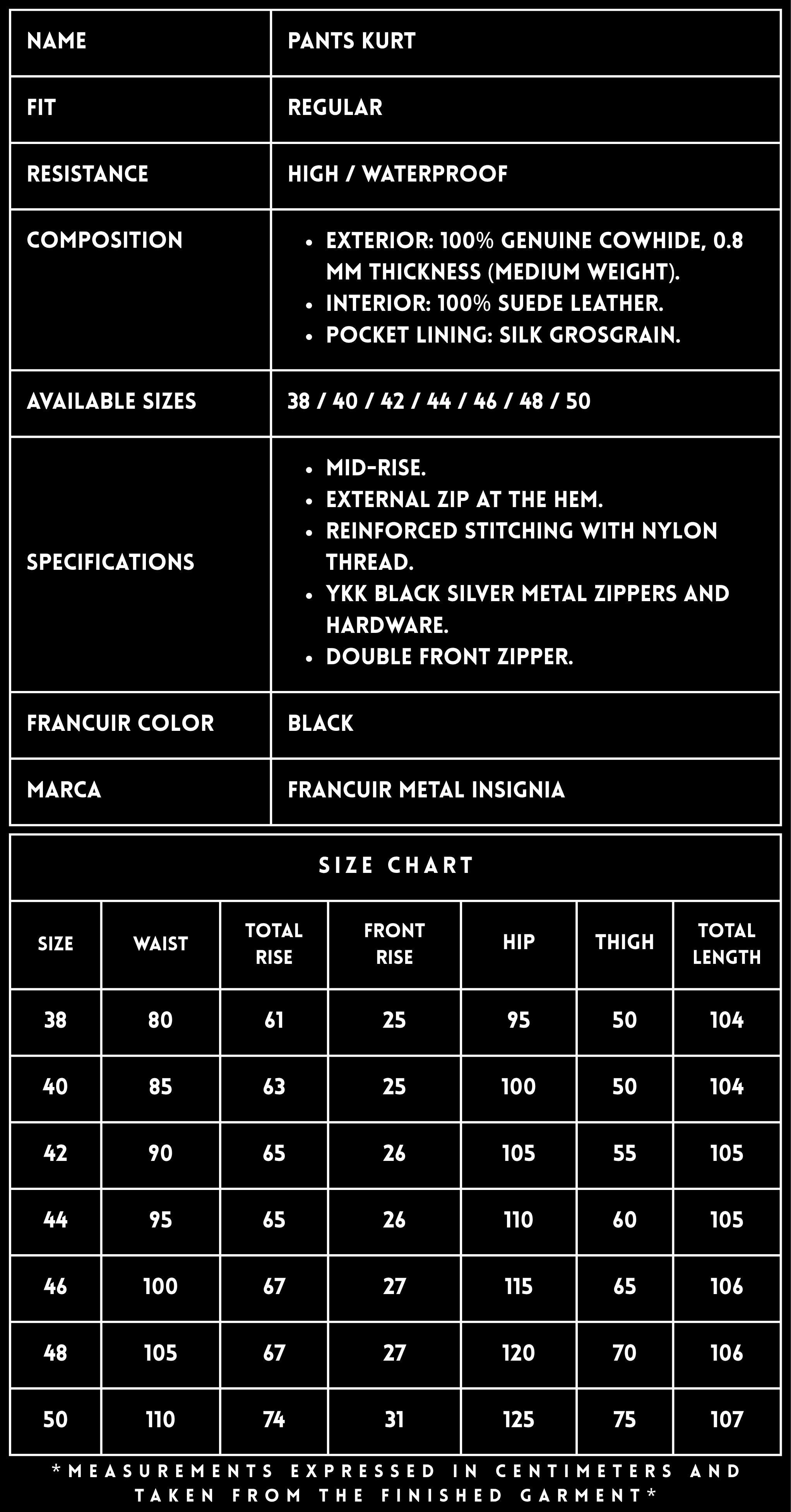 TECHNICAL SPECIFICATIONS &mdash; KURT BLACK PANTS | FRANCUIR